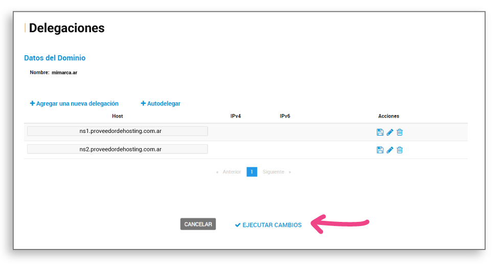 delegacion paso 4.1 dns via hosting ejecutar cambios