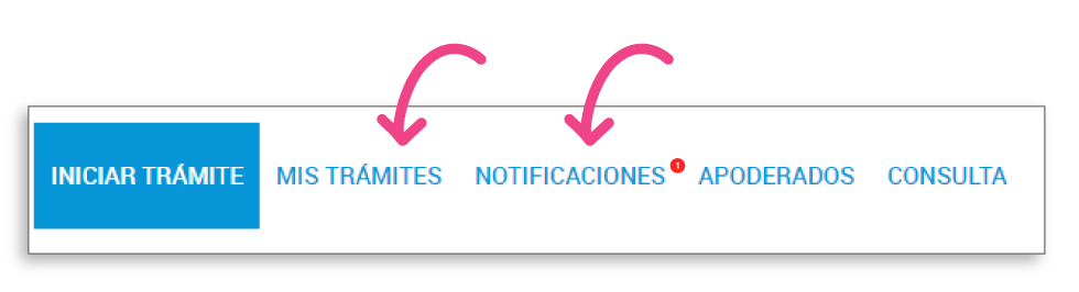 Barra superior de la plataforma Trámites a Distancia donde se destacan los botones Mis trámites y Notificaciones