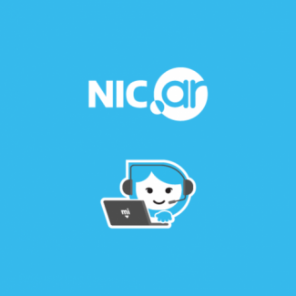 imagen con el logo de nic argentina y Tina chateando con una computadora 